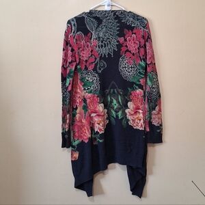 Desigual Floral Open Asymmetrical Cardigan With Sequins